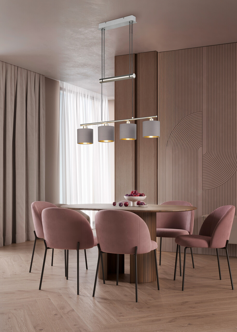 Lustra Garda, TRIO, 77x13.5x150 cm, 28W, 4x E14, metal/textil, argintiu/gri - imagine 5